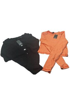 2 Piece Wild Fable Women's XS Black Crop Sweater And Peach Orange Ribbed T-Shirt